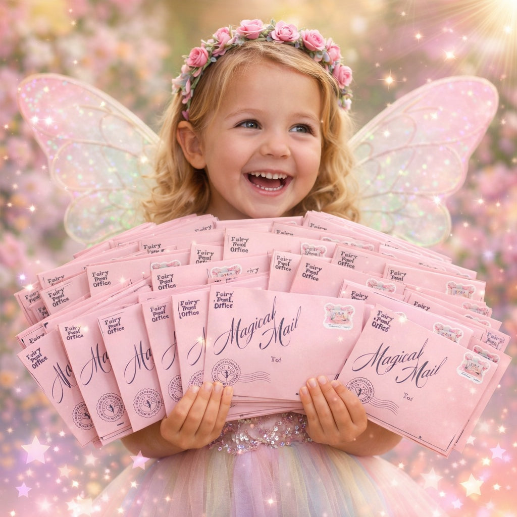 Girl holding personalised fairy letters — 2 year fairy letter subscription with wax stamp fairy dust and keepsakes for children aged 4-11